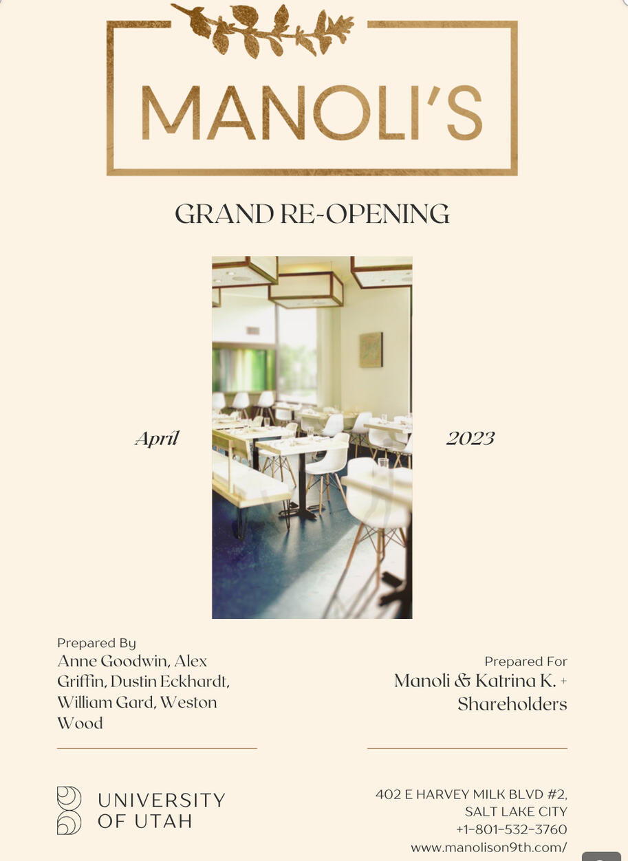 Proposal for Manoli's Restaurant: Grand Re-Opening